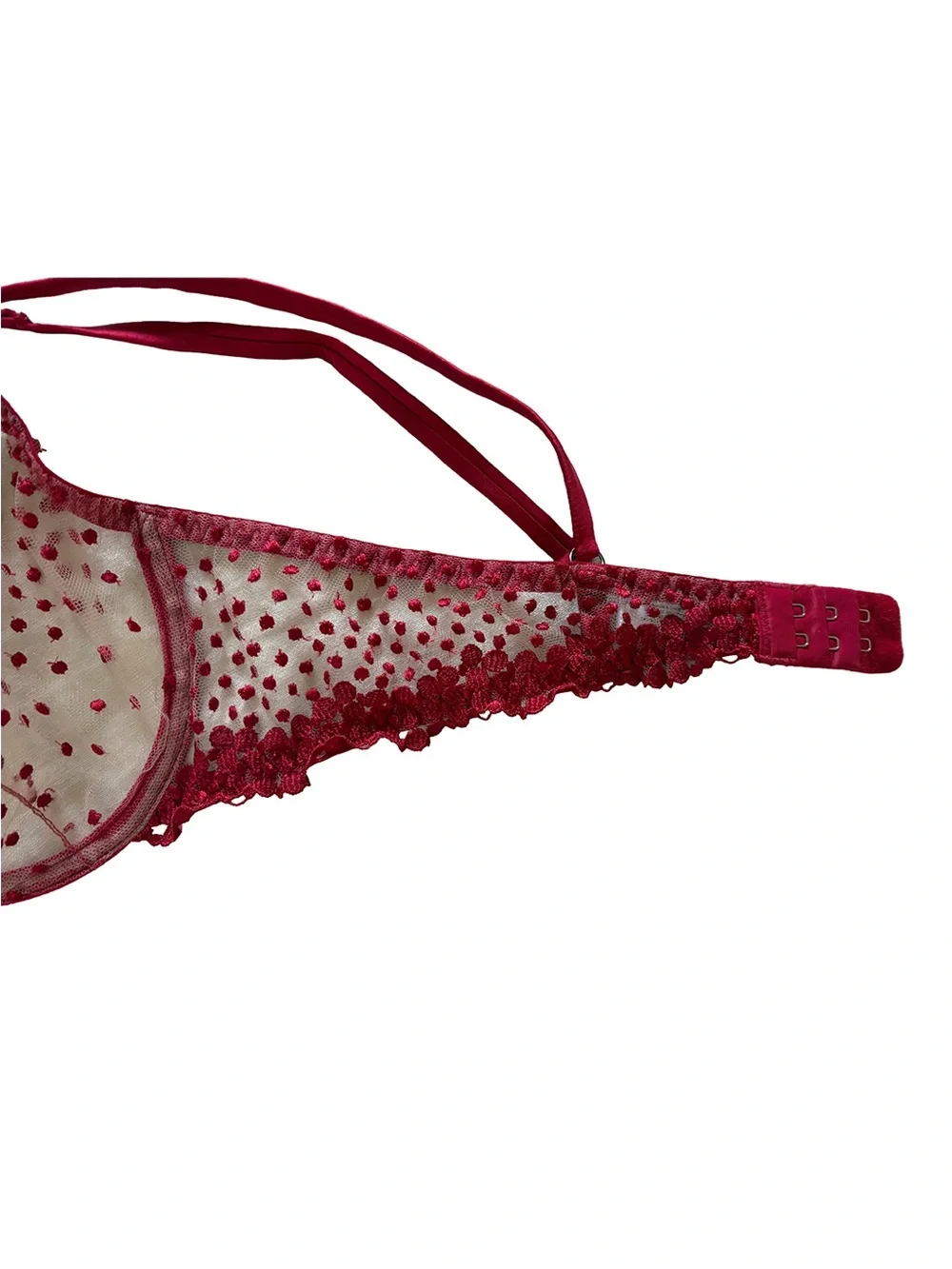 Fleur du Mal Dotty Demi Bra Pop Cherry Red Sheer Mesh 36D